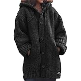 Cable Knit Cardigan for Women Thick Button Hooded Cardigan Jackets Chunky Fleece Winter Sweater Coats with Pockets