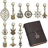 BENECREAT 12 Styles Traveler's Notebook Vintage Charms, Bracelet Charm with Lobster Clasps for Jewelry Making, Notebook Decor, Antique Golden Alloy Pendants for Journal Planner, Necklace, Keychain
