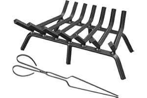 MESTYL Fireplace Grate 24 Inch Heavy Duty Wrought Iron Fireplace Log Grate, 3/4" Bar Fire Grates with Fire Log Tongs, Firewood Log Burning Rack for Outdoor Wood Stove Pit & Fireplace Log Holder Indoor