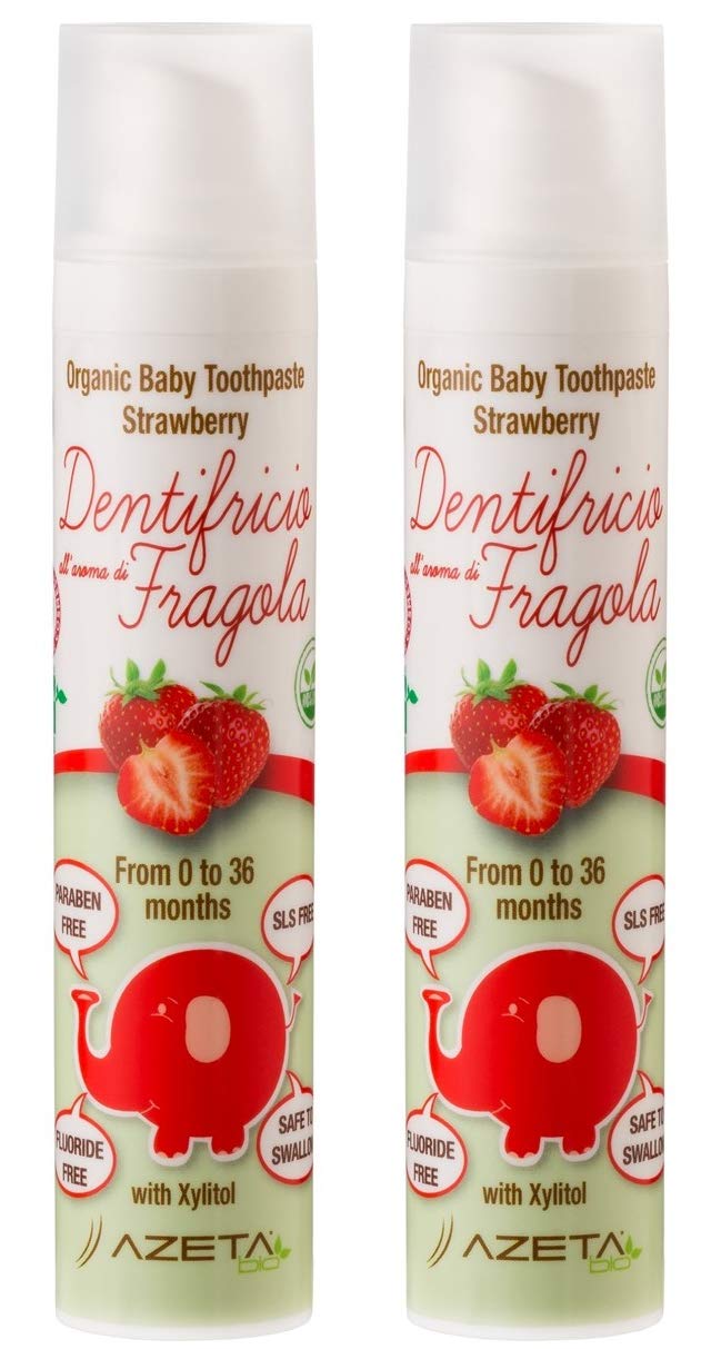 2 x Strawberry Flavoured Children’s Toothpaste Organic Vegan 0 to 36 Months, SLS and Paraben Free, Azeta Bio 50ml (Strawberry)