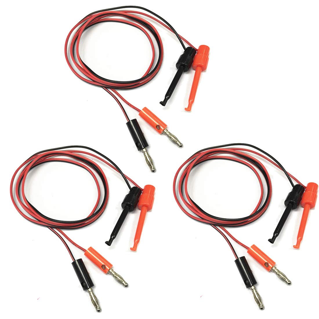 Hailege 3 Pair 4MM Big Size Banana Plug to Test Hook Clip Test Lead Cable with Gold-plated Banana Plug for Multimeter Lead Length 1M