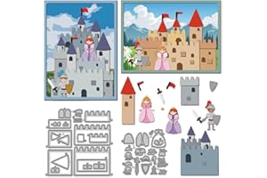 MAYJOYDIY Knight Princess Castle Die Cuts for Card Making Fairy Tales Metal Cutting Dies Castle House Carbon Steel Embossing Stencils Template for Scrapbooking Album Paper Card Craft