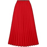 CHARTOU Womens Chic Elastic High Waisted A Line Leopard Print Pleated Shirring Midi-Long Skirt