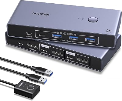DP 1.4 KVM Switch 8K@60Hz 2 PC 1 Monitor mit 4 USB 3.0 Ports