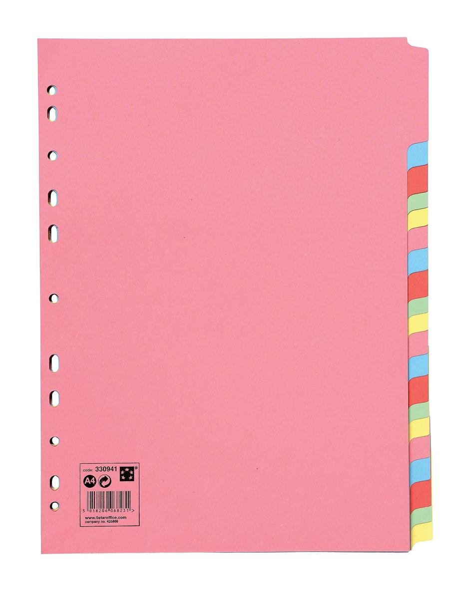 5 Star Office Subject Dividers Multipunched Manilla Card 20-Part A4 Assorted