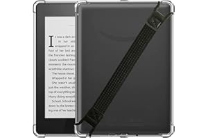 SFFINE Clear Case for 6.8" Kindle Paperwhite 11th Generation 2021 and Paperwhite Signature Edition,Thin Slim Lightweight Scratch Proof Silicone Rubber TPU Back Cover (Black Handle Strap)
