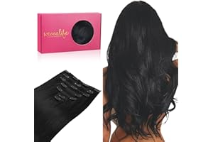 WENNALIFE Clip in Hair Extensions Real Human Hair, 18 Inch 120g 7pcs Jet Black Hair Extensions Clip in Human Hair Remy Clip in Hair Extensions Natural Human Hair Extensions Double Weft