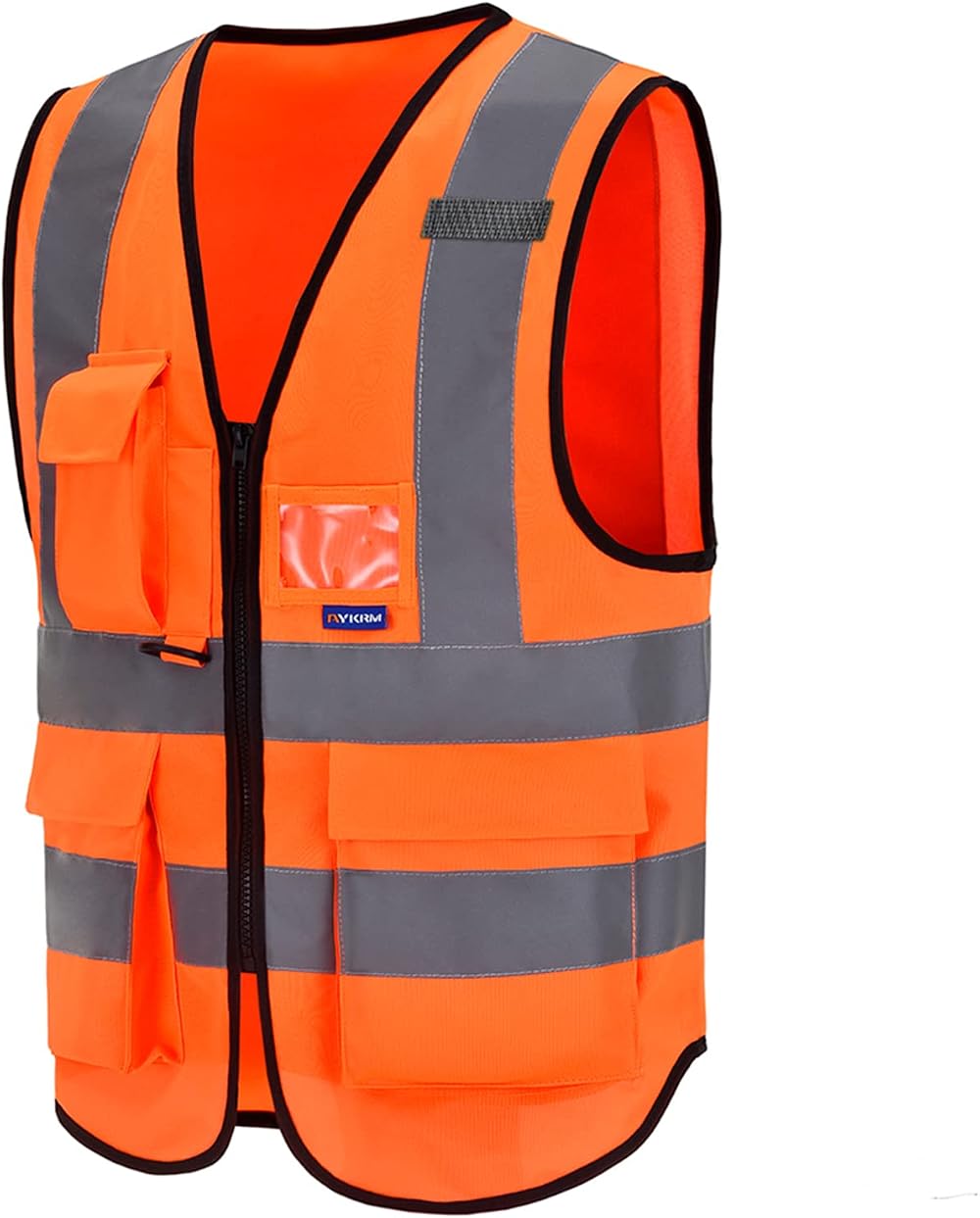 AYKRM Hi Vis Jacket Orange Class 2 Vest with 7 Pockets Zipper Front