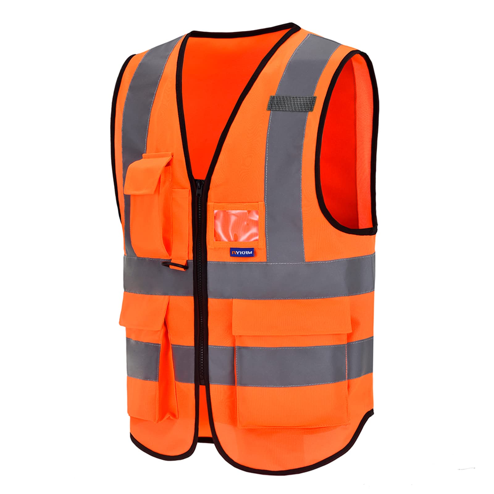 AYKRM Small high vis jackets orange high viz Class 2 hi vis Zipper Front High Visibility vest Hi Vis Executive Vest Waistcoat with Phone & ID Pockets — image 1