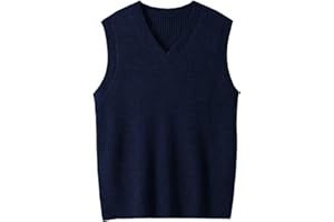 zhilifs Mens V-Neck Knitted Sweater Sleeveless Pullover Knitwear Vest Solid Plain Loose Fit All Match Sweater Tops