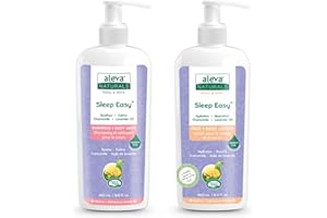 Aleva Naturals Soothing Baby Care Set for bedtime bath, Sleep Easy Hair & Body Wash, 240ml & Sleep Easy Calming Lotion, 240ml
