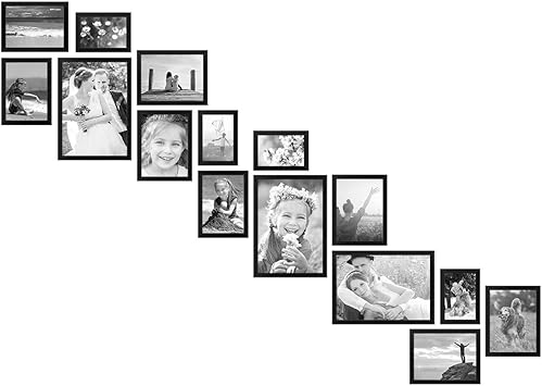 Amazon De Photolini Bilderwand Treppe Modern Schwarz Aus Mdf 15er Bilderrahmen Set Fur