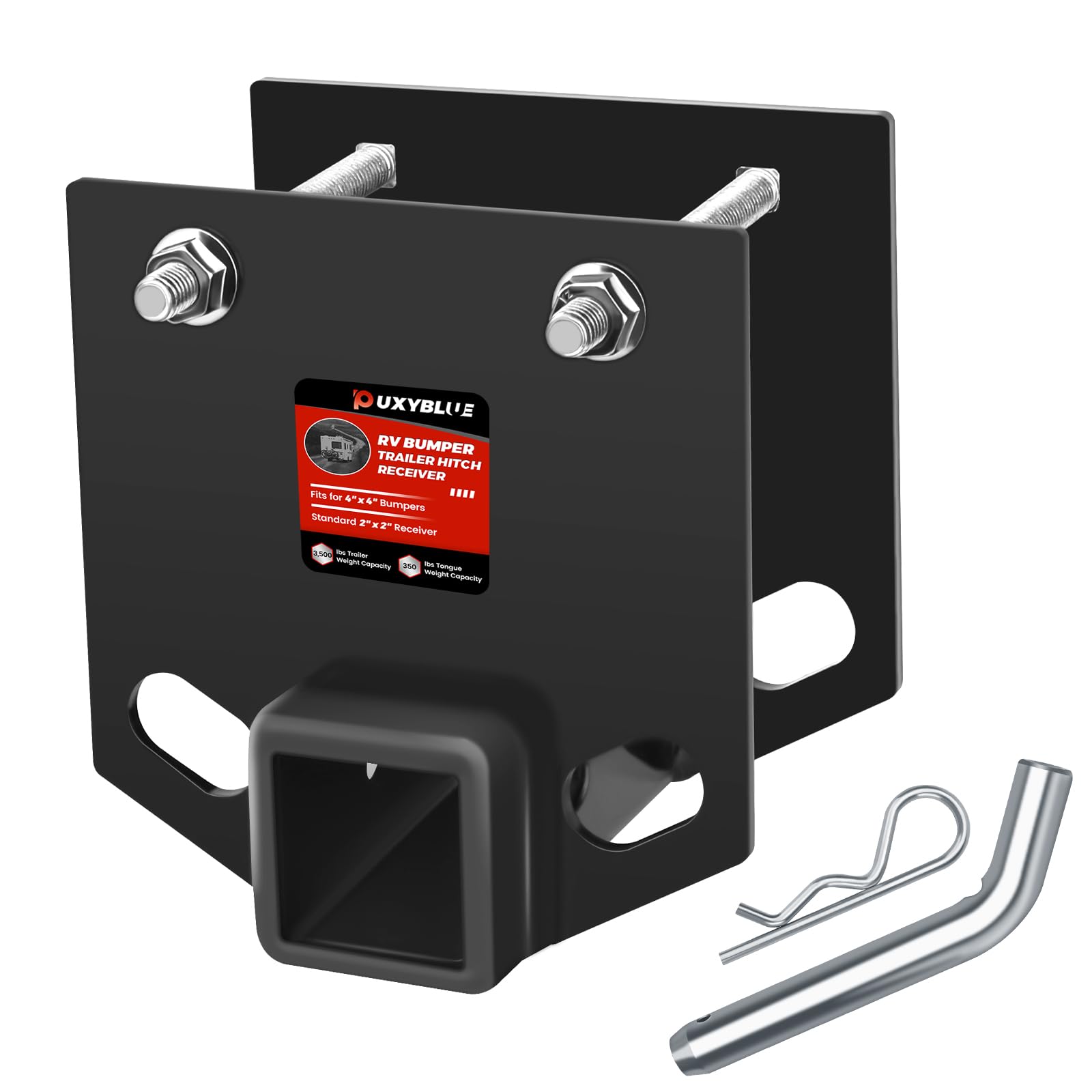 Photo 1 of [2026 New] RV Bumper Trailer Hitch Receiver Adapter by puxyblue Compatible for 4" x 4" RV Rear Bumper - 2" Receiver with 3500 LBS Capacity Connect Various Accessories - 2 Year Warranty