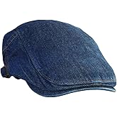 Wiggling Tail Denim Cotton Newsboy Cap, Navy Blue, Adjustable Flat Ivy Gatsby Style, Breathable Casual Driving Golf Hat, Classic Design
