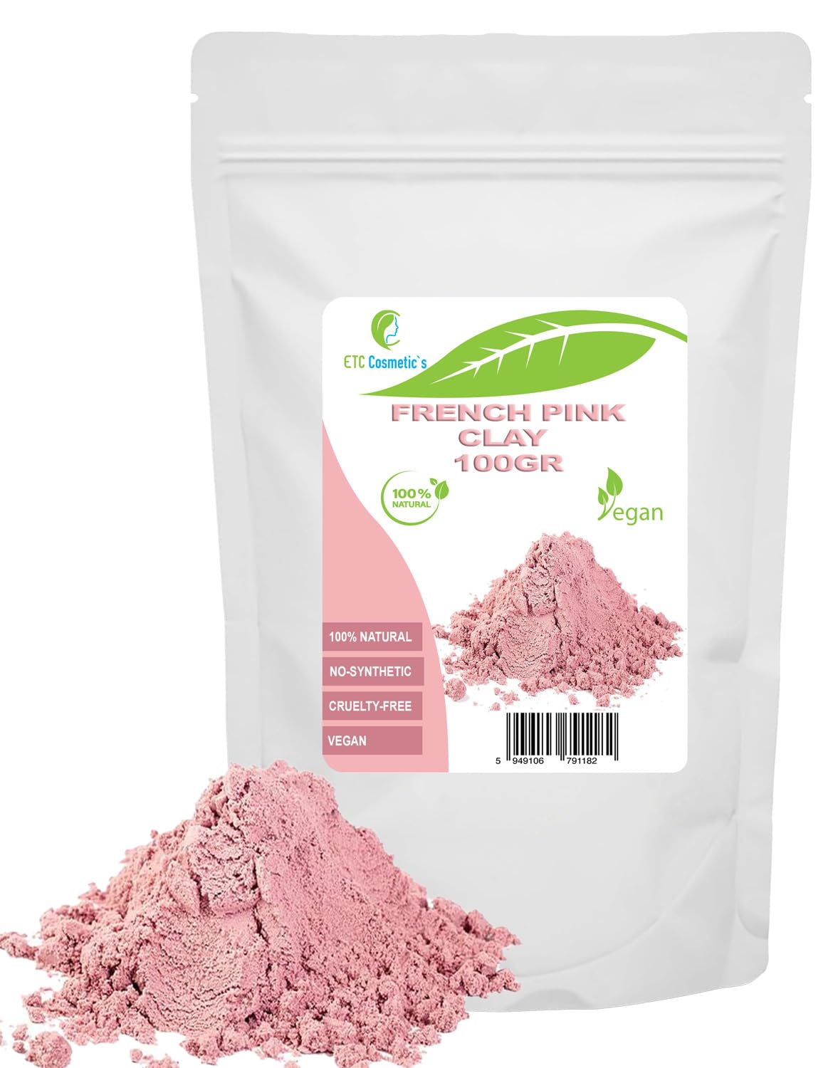 French pink clay - 100 gr - DIY Face Masks, Body Mask, Hair Mask, Soft Peels and Scrubs, Soap Making, Anti-Ageing & Skin firming, Natural And Chemical Free