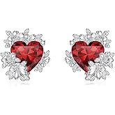 OUTANG 925 Sterling Silver Stud Earrings Women with Red Cubic Zirconia Jewelry Gifts