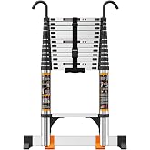 Telescoping Ladders,12.5 FT Telescopic Ladder with Triangle Stabilizers and Non-Slip Feet,Portable Collapsible Extension Ladder for Home,RV,Outdoor Work,330lbs Max Capacity (12.5FT/3.8M)