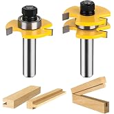 Tongue and Groove Router Bit Set 1/2 Inch Shank, UTRUSTTO 2 Pieces 1/2" Router Bits 3 Teeth Adjustable T Shape Wood Milling Cutter Woodworking Tool