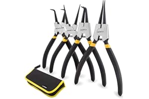 Gunpla 4 Pcs 7 inch Circlip Pliers Kit, Heavy Duty Circlip Plier Set Internal External Straight Bent CR-V Steel Circlip Snap 