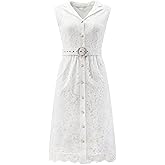 Hobemty Women's Cocktail Lace Dress Sleeveless Button Down 2025 Wedding Guest A-Line Dresses