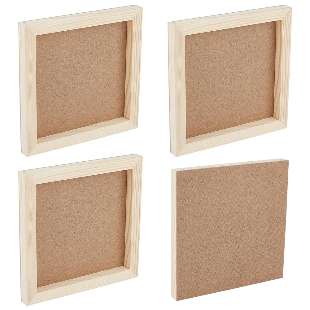 OLYCRAFT 4Pcs Unfinished Wood Canvas Panel 15x15cm Square Wood Board 14mm Thick Blank Wooden Canvas Boards Wooden Panel Boards Woods Board for Tabletop Display DIY Painting Craft Projects