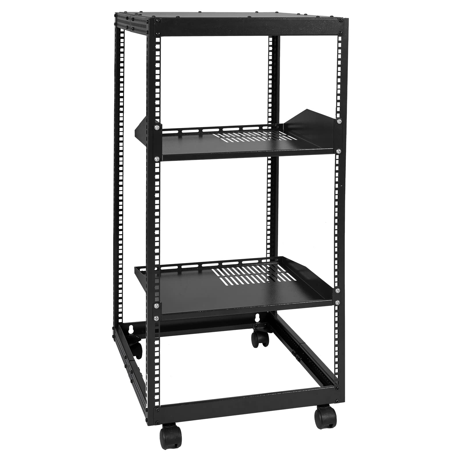 Photo 1 of VEVOR 20U Open Frame Server Rack, 23''-40'' Adjustable Depth, Free Standing or Wall Mount Network Server Rack, 4 Post AV Rack with Casters, Holds All Your Networking IT Equipment AV Gear Router Modem