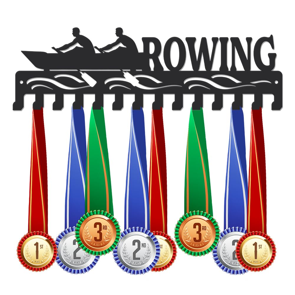 SUPERDANT Rowing Medal Hanger Rowing Race Medal Holder Display Metal Medal Hangers Rack with Hooks Rowing Medal Hanging Decor Wall Mount Personalized Medal Rack Gifts for Athletes and Kids