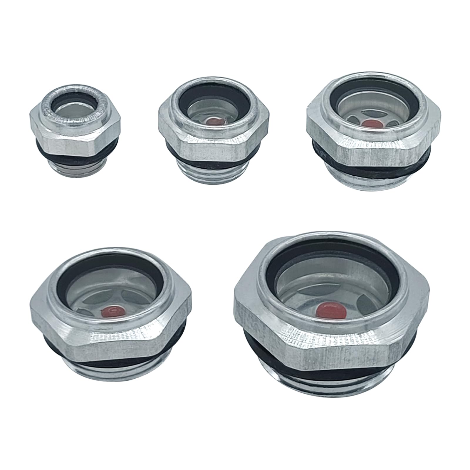 Photo 1 of 5 Pcs Oil Sight Glass 1/4'' 1/2'' 3/4'' 3/8'' 1'' Male Threaded Stainless Steel Sight Glass Oil Liquid Level Gauge Oil Indicator Window Hydraulic Tank Sight Glass for Pump Air Compressor Fittings