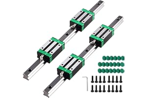CREABYGIRLS Linear Guide Rail 2 X HGR 20-200mm Linear Slide Rail + 4 X Bearing Blocks Linear Guideway Rail for DIY CNC Routers Lathes Mills