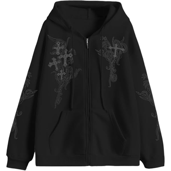Amazon.com: Y2K Hoodie Zip Up Cross Jackets Grunge Gothic Graphic