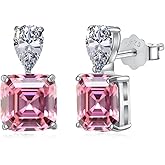 Ferkerylu Sterling Silver Dangle Earrings for Women, Pear/Princess Cut Lab Simulation Diamond 5A Cubic Zirconia Dangle Drop Earrings Hypoallergenic Jewerly Gifts