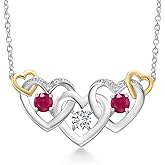 Gem Stone King 925 Silver and 10K Yellow Gold White Lab Grown Diamond and Red Ruby Heart Shape Pendant Necklace For Women (1.03 Cttw, with 18 Inch Chain)