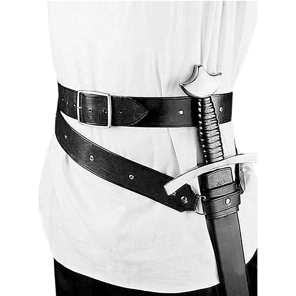 Renaissance Medieval Knight Dual Rapier Sword Frog Belt Holster Adjustable Faux Leather Weapon Carry Case Waist Hanger Carrier (31-Black)