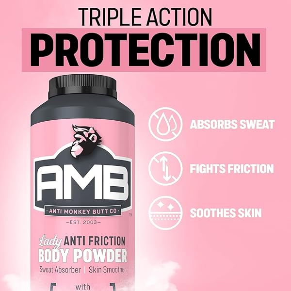 ANTI MONKEY BUTT BODY POWDER FOR WOMEN, TALC FREE ANTI CHAFING AND SWEAT ABSORBING FEMININE POWDER WITH CLAMINE TO FIGHT FRICTION AND SUPPORT SMOOTH SKIN, HYPOALLERGENIC FORMULA, 8 OZ