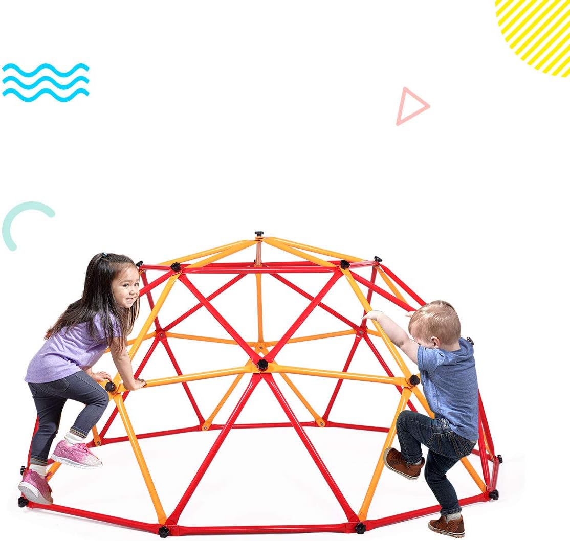 TOBBI Outdoor Dome Climber 6.6' Wide x 3.75' High, Playground Climbing Frame Backyard Gym in Red & Yellow: Toys & Games