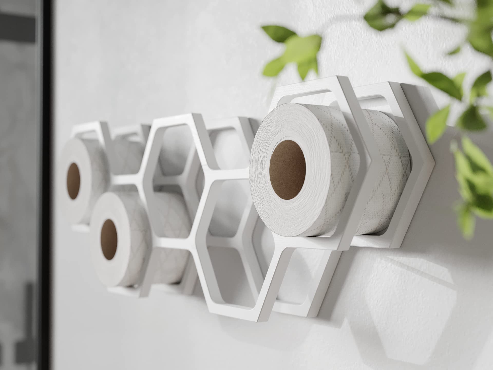 Toilet paper holder bathroom shelf Bathroom decor toilet paper shelf wood holder for toilet paper honeycomb (White)