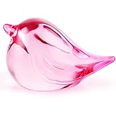 YWHL Crystal Pink Bird Figurines, Handmade Blown Glass Bird Gifts for Birds Lovers Women Men, Art Animals Collectible Statue for Table Home Decor