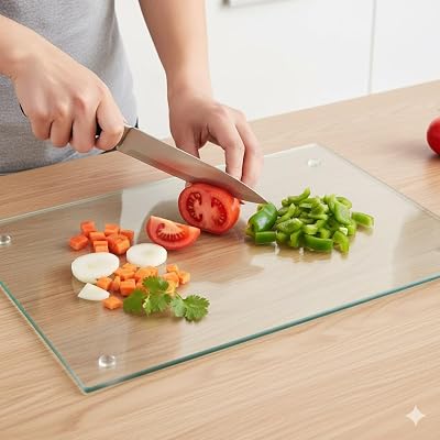 Acense Tempered Glass Worktop Saver 40 x 30 cm Non-Slip Edges Rounded Corners