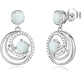 FANCIME Dangle Drop Earrings 925 Sterling Silver Moon Star Round Gemstone Birthstone Jewelry Birthday Mothers Day Gifts for Her Women