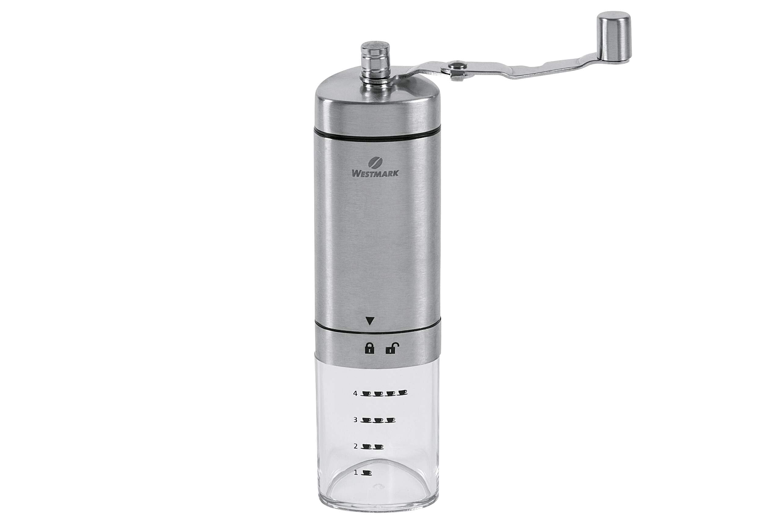 Westmark Manual Coffee Grinder With Ceramic Mill, For Up To 4 Cups Of Coffee, With Scale, Brasilia, Length: 20.5 Cm, Stainless Steel/Ceramic, 24902260