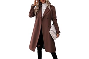 Danedvi Womens Long Double Breasted Coats Lapel Collar Pea Coat Winter Slim Fit Jackets Trench Coat Outwear