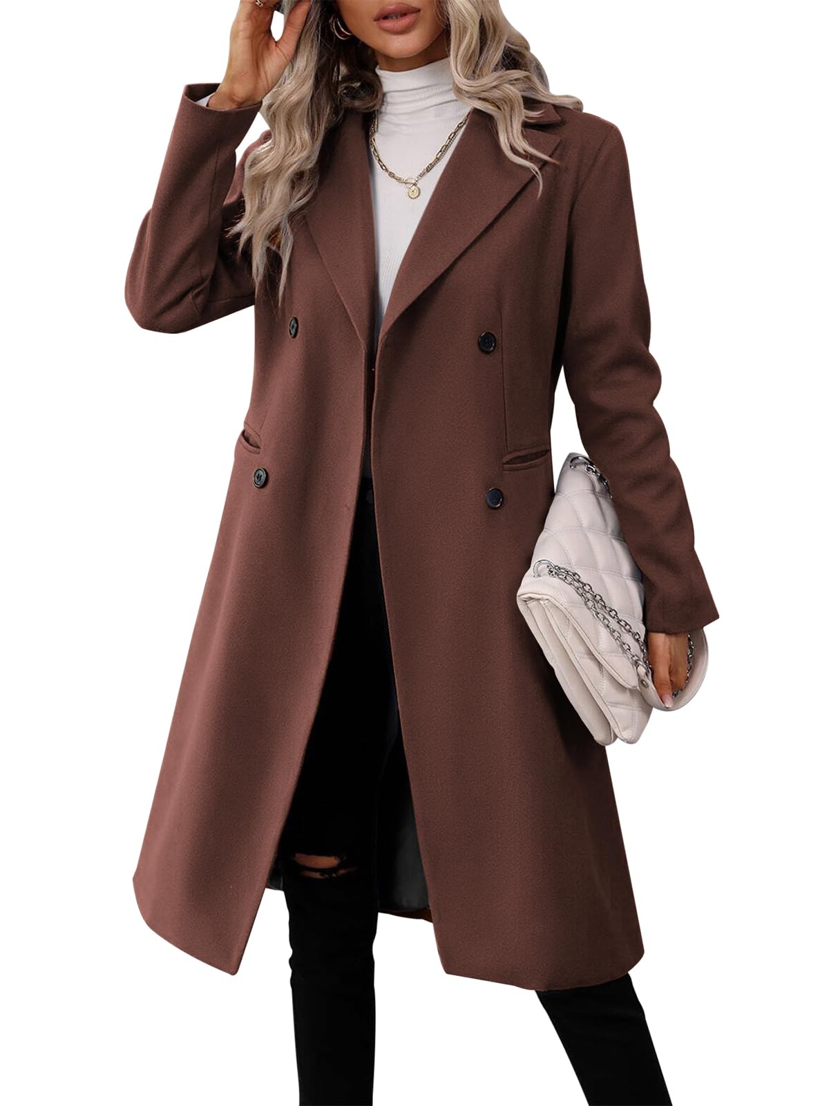 Photo 1 of (medium) Danedvi Womens Long Double Breasted Coats Lapel Collar Pea Coat Winter Slim Fit Jackets Trench Coat Outwear