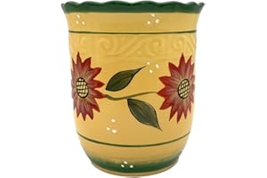 ACK Utensil Holder, Utensil Crock, Modern Kitchen Decor, Kitchen Storage (Country Sunflower)