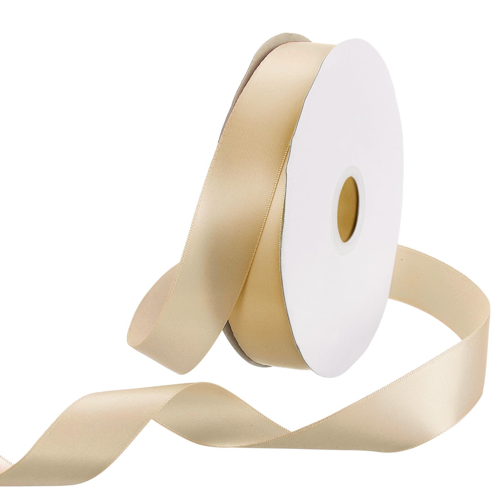 Rebower 25mm Satin Ribbon 46m Thick Double Face Grosgrain Silk Ribbon, [for Gift Wrapping, Hair Bows, Wedding, Cake, Flower] - 50 Yard/150ft/ Champagne
