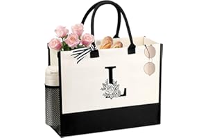 JTENGTOP Personalized Name Tote Bag for Women, Birthday Best Friend Bridesmaid Gifts for Women Canvas Initial Tote Bags