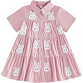 Suolongsama Baby Girl Mardi Gras Outfit Star/Bunny/Carrot A-Line Dress Short Sleeve Button Cute Smocked Toddler Easter Dress