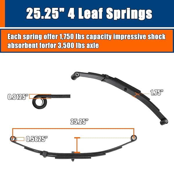RV MURTS 4 LEAF TRAILER AXLE SPRINGS TANDEM SUSPENSION KIT FOR 3500LB CAMPER AXLE WHEEL WITH U-BOLT, HANGER AND SHACKLE KIT, BOAT TRAILER SPINDLE PARTS & ACCESSORIES, DURABLE(2 SET)