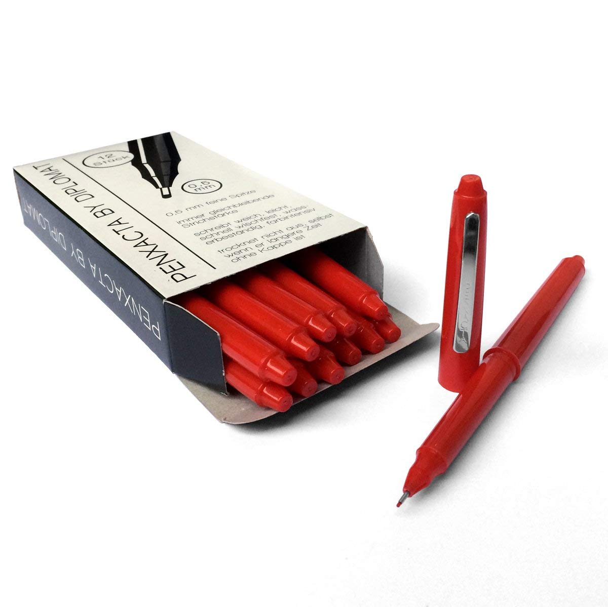 Penxacta Fineliners by Diplomat - 0.5 mm - Economy Pack of 12 - Red