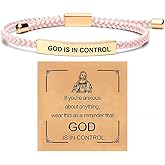 LIU JUN God Is In Control Tube Motivational Bracelet For Women Men,Adjustable Braided Stainless Steel Engraving Inspirational Faith Bracelet Christian Unique Gifts Jewelry