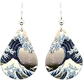 The Great Wave Hokusai Earrings by d'ears Non-Tarnish Sterling Silver French Hook Ear Wire